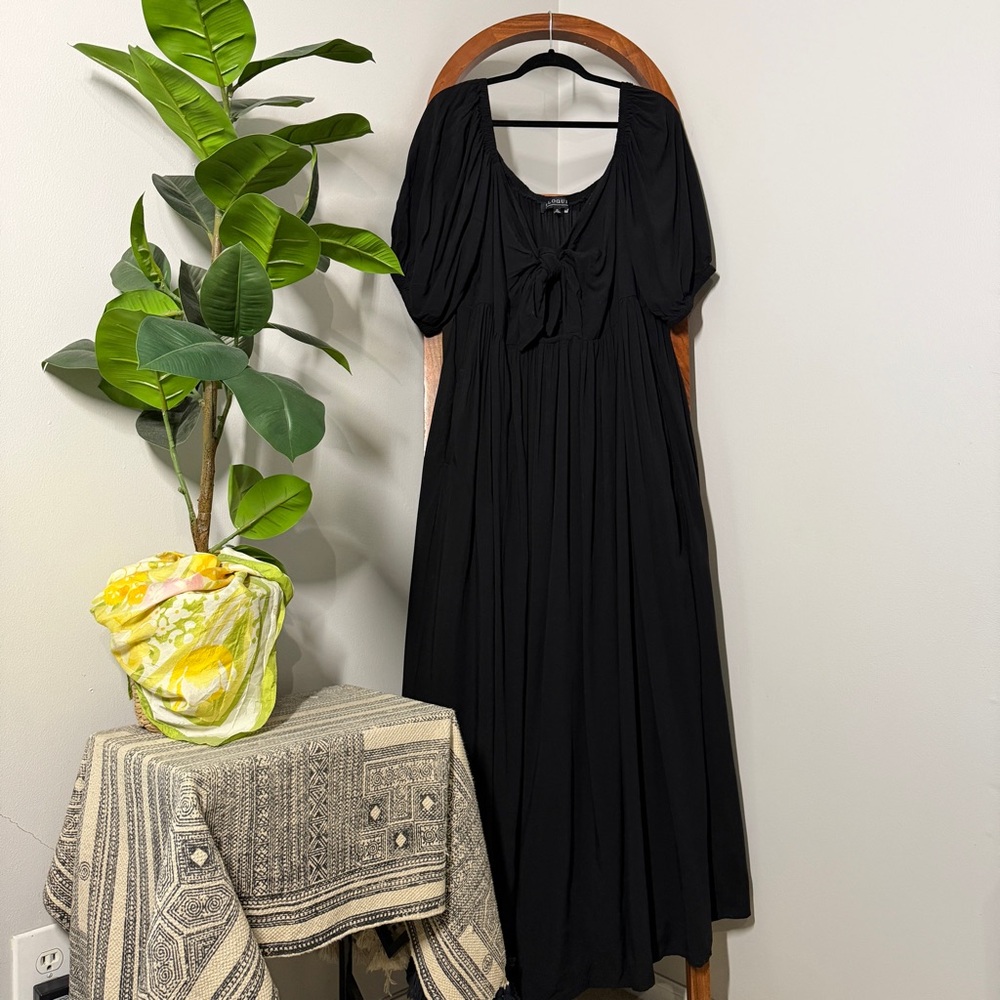 Eloquii 22 Black Tie Bust Puff Balloon Sleeve Maxi Dress